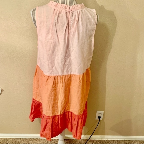 NWT St. John’s Bay Dress Petite Large (PL) Mini Ruffled Orange Pink Sleeveless - Picture 8 of 14